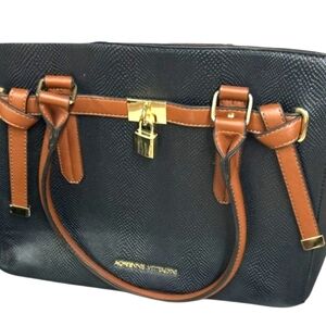 Adrienne Vittadini Blk and Tan Trim satchel crossbody bag with padlock